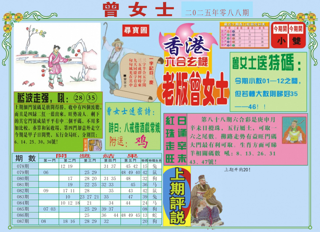 六合彩088期老版曾女士A