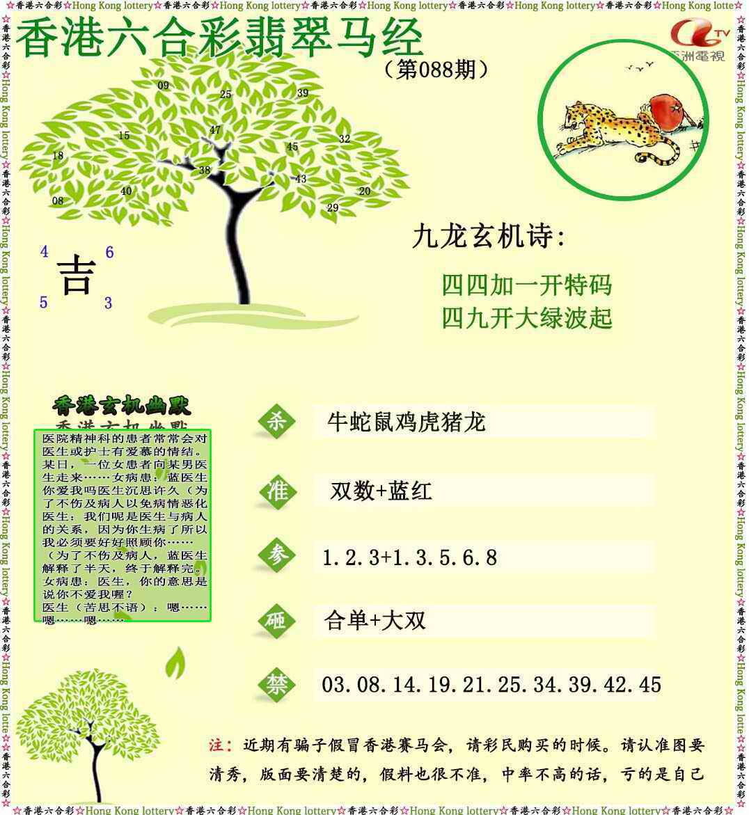 六合彩088期翡翠马经