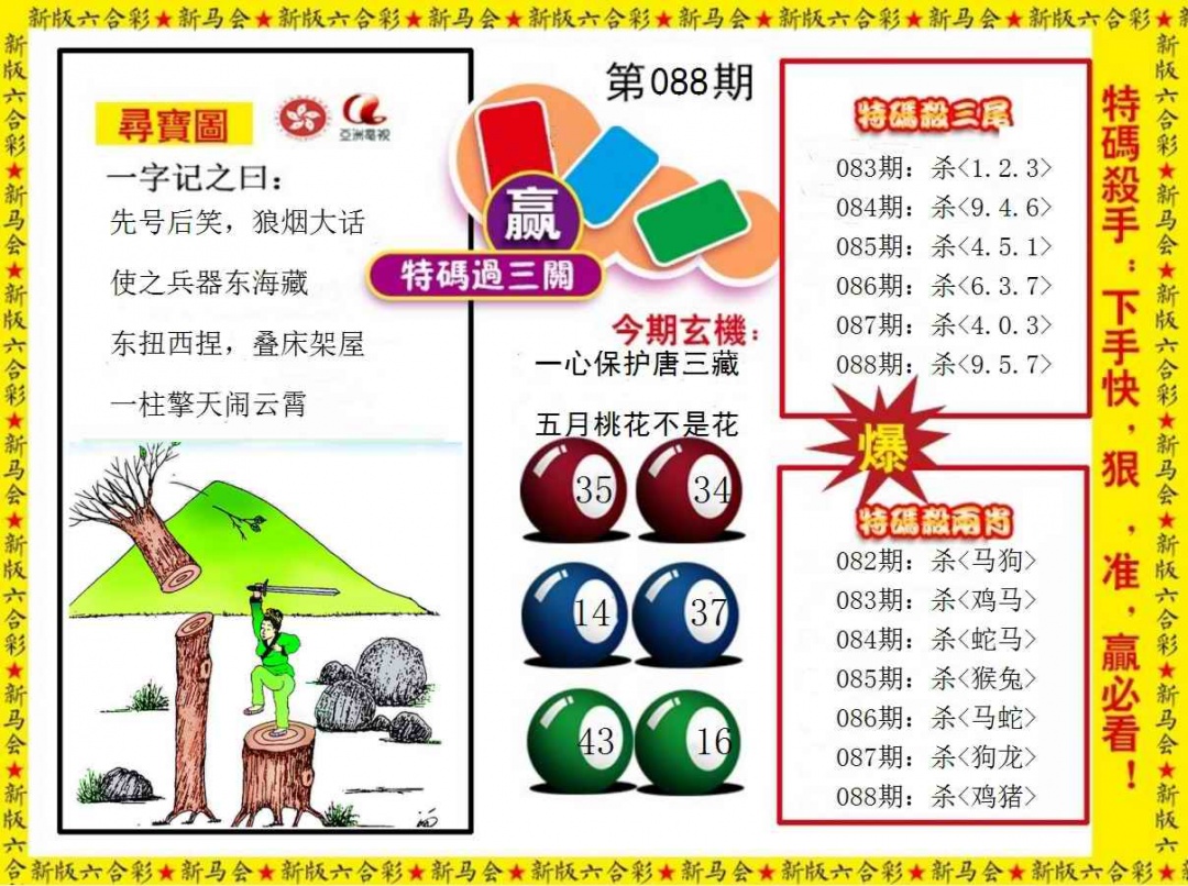 六合彩088期特码过三关