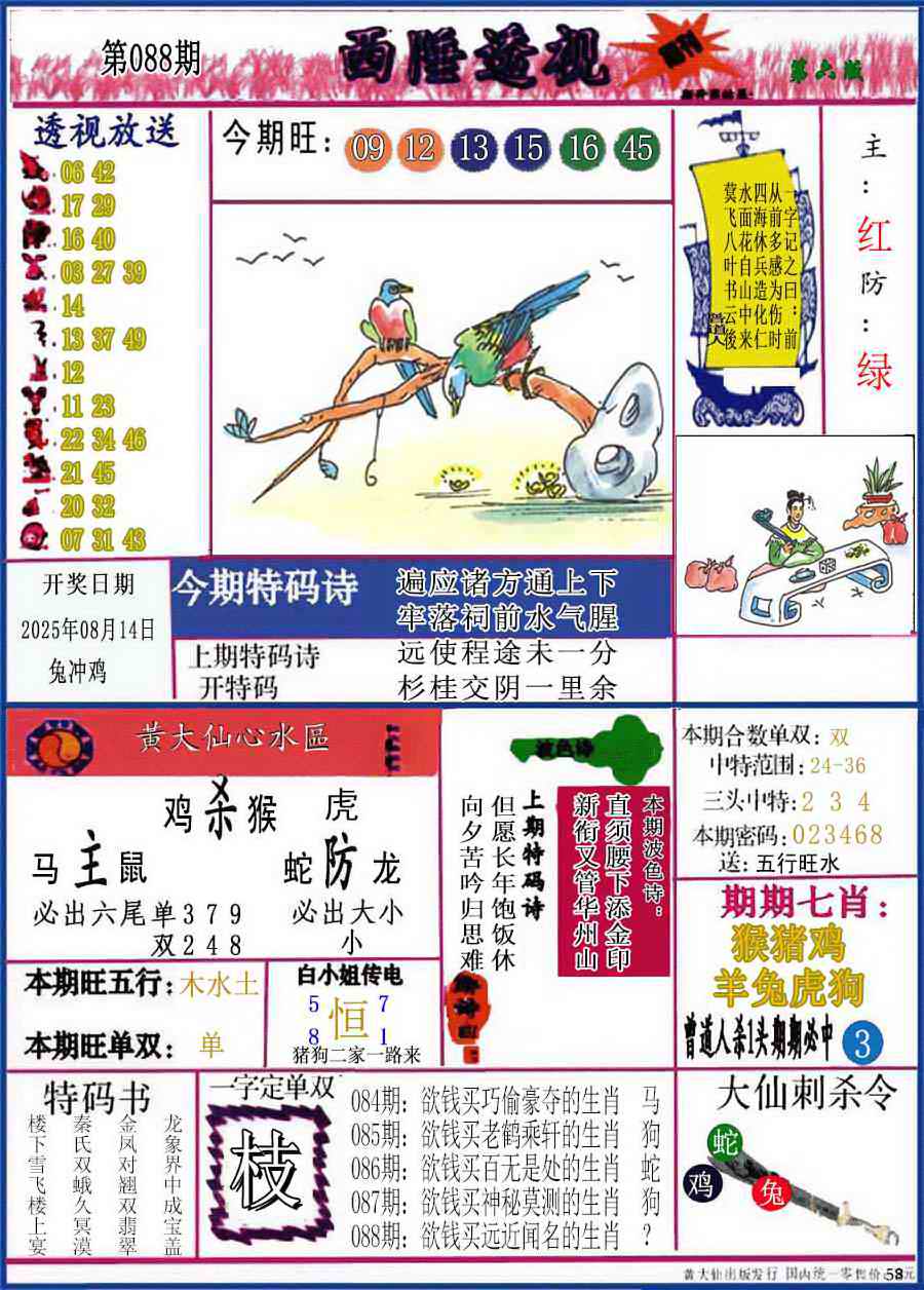 六合彩088期西陲透视(正版)