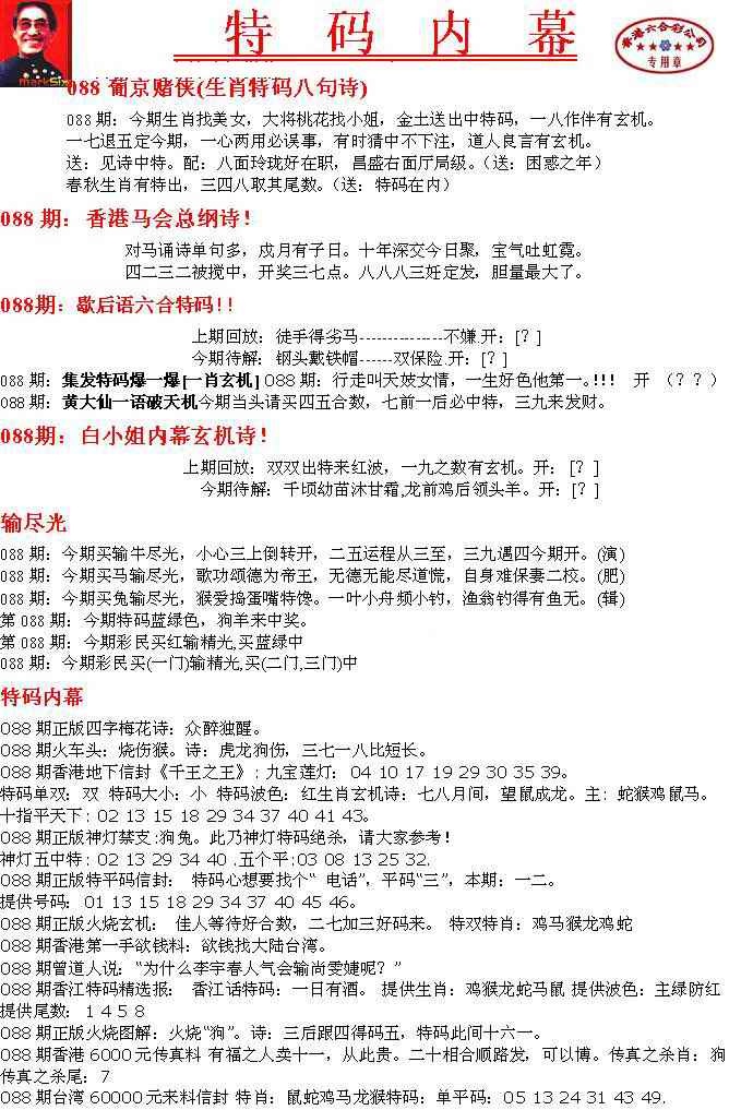 六合彩088期特码内幕A