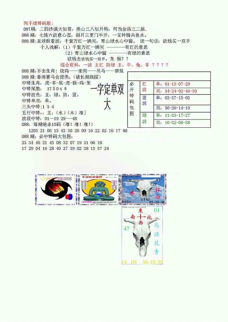 六合彩088期狗不理特码报