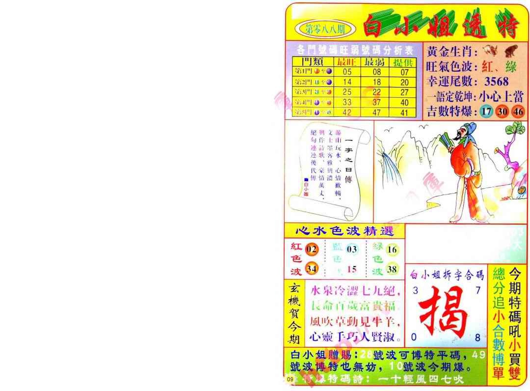 六合彩088期白小姐透特