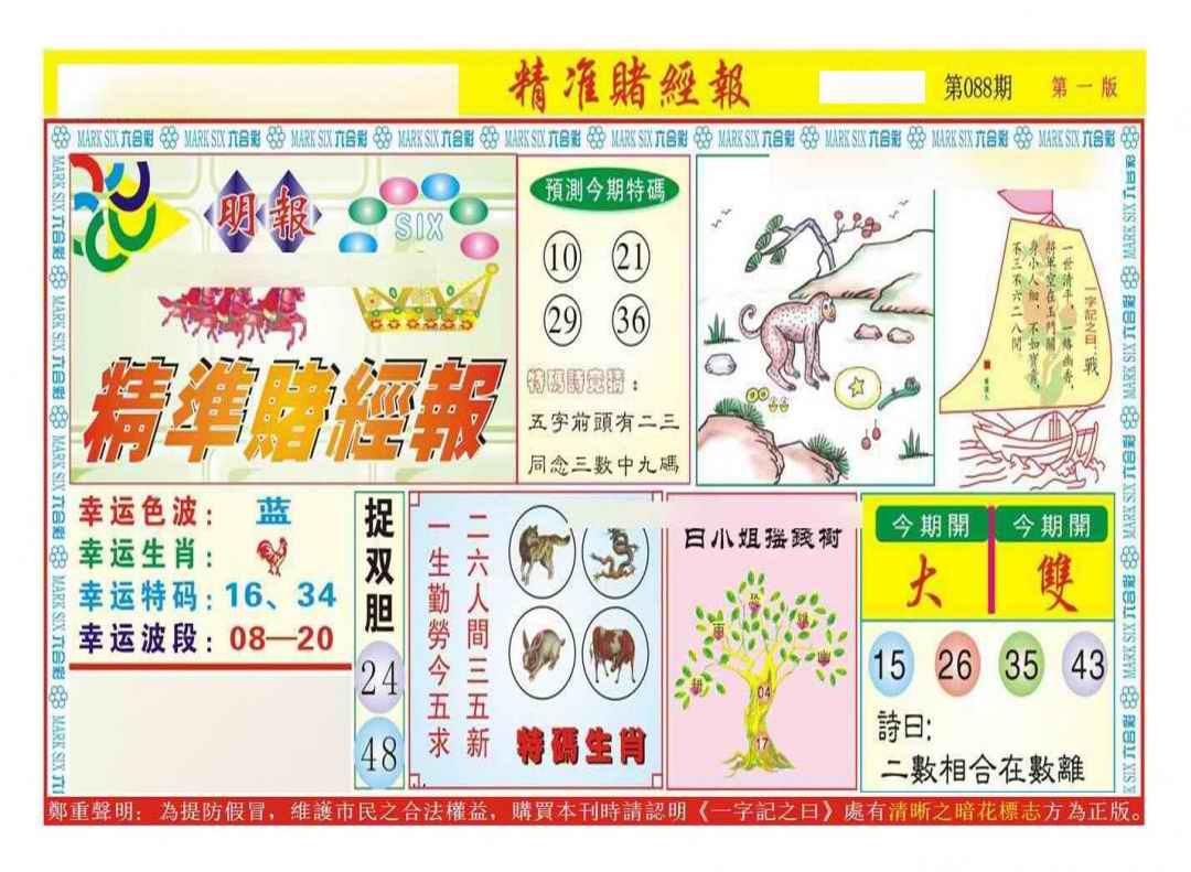 六合彩088期精准赌经报A（新图）