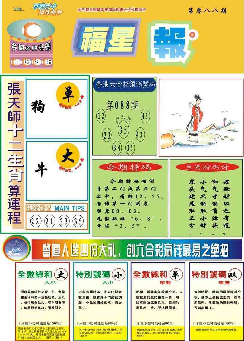 六合彩088期福星报