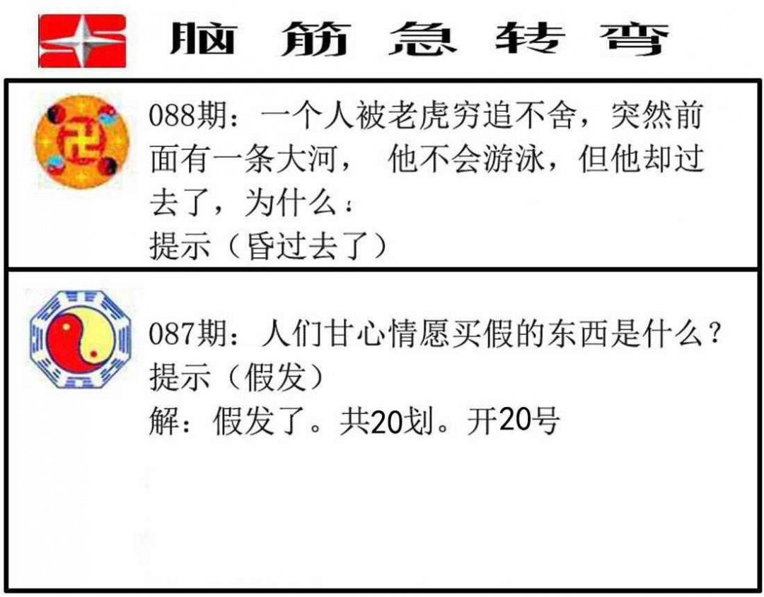 六合彩088期脑筋急转弯