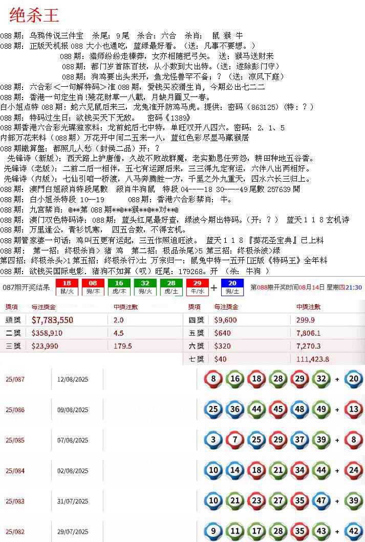 六合彩088期蓝天报B