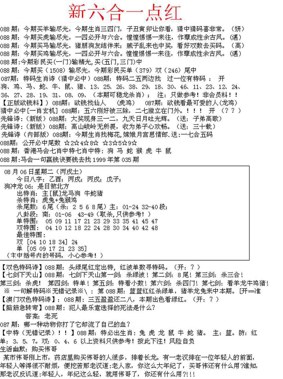 六合彩088期六合一点红A