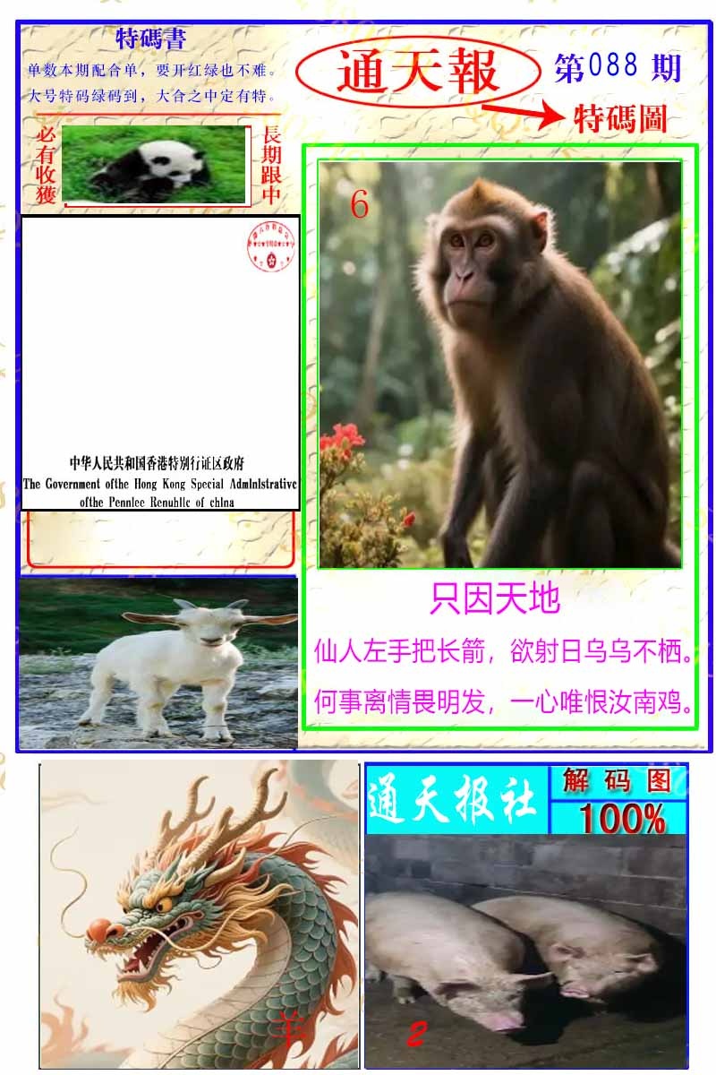 六合彩088期通天特解图