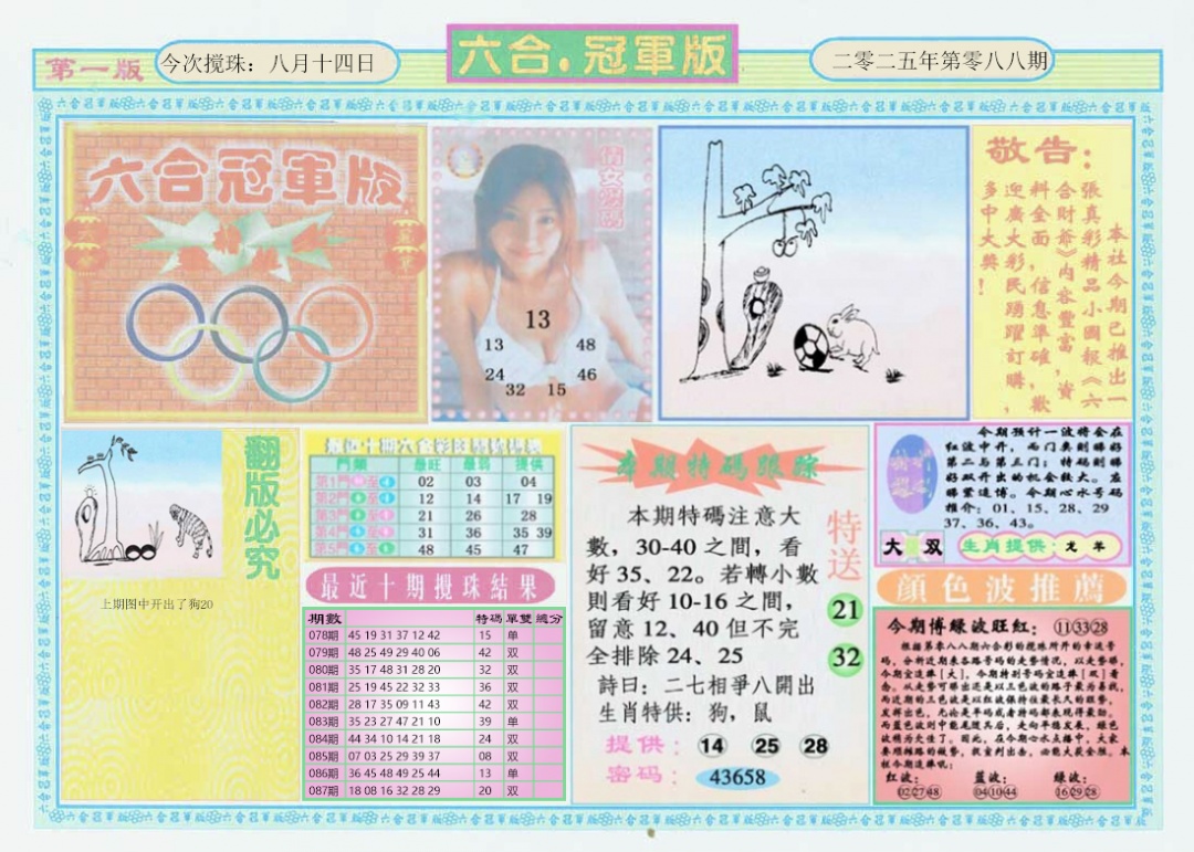 六合彩088期六合冠军版A