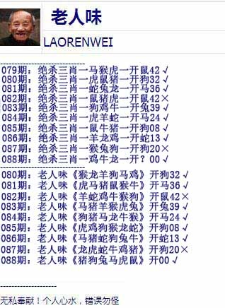 六合彩088期老人味