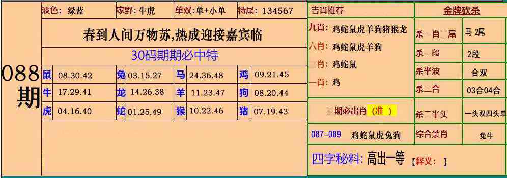 六合彩088期小鱼儿30码期期中
