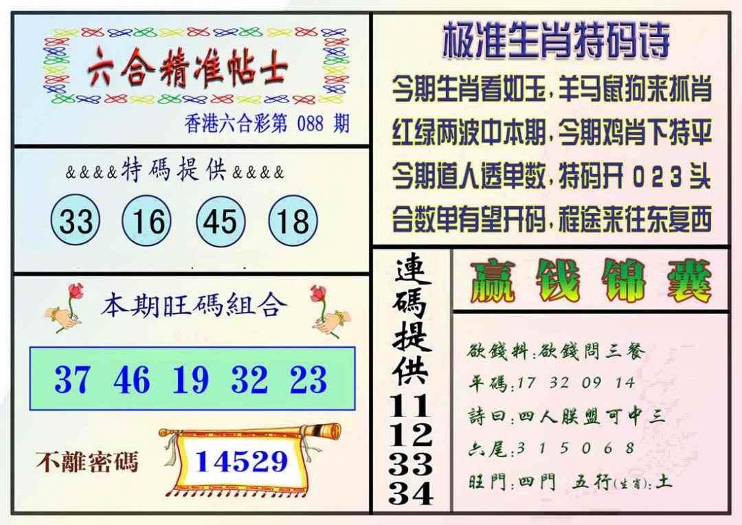 六合彩088期精准贴士
