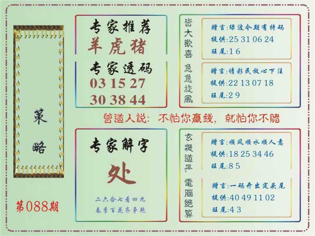 六合彩088期马经策略