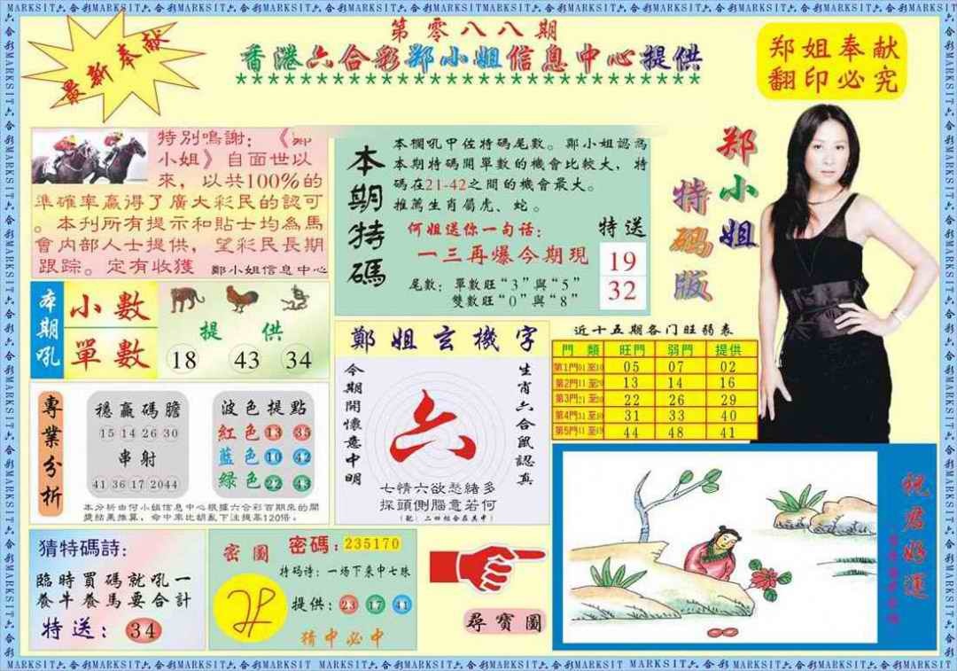 六合彩088期郑小姐特码报A