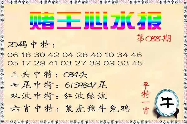 六合彩088期赌王心水报