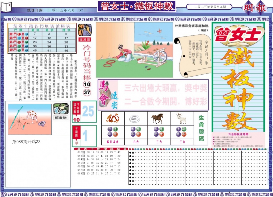 六合彩089期曾女士铁板神数A