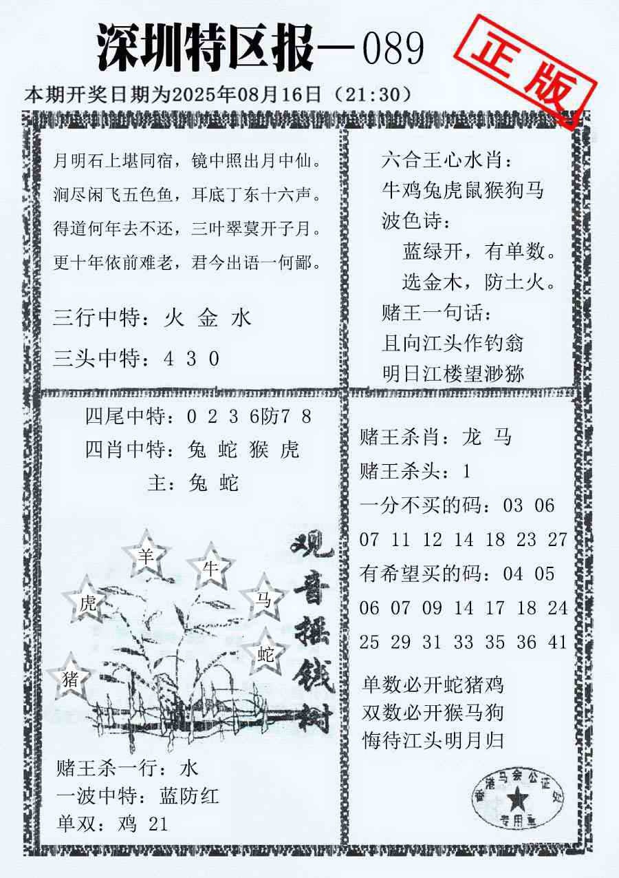 六合彩089期深圳特区报A