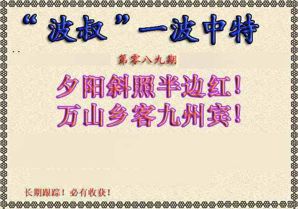 六合彩089期波叔一波中特