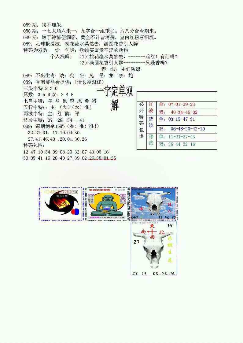 六合彩089期狗不理特码报