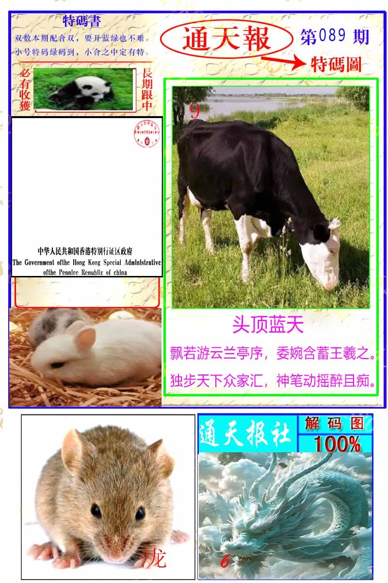 六合彩089期通天特解图