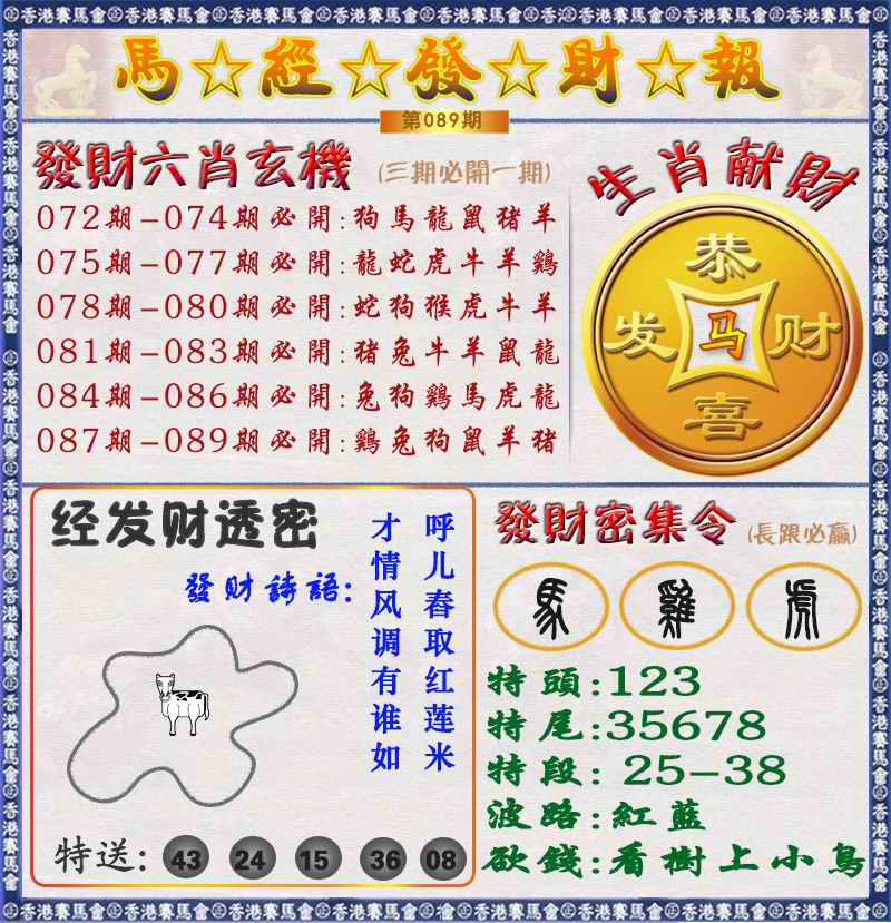 六合彩089期马经发财报（荐）