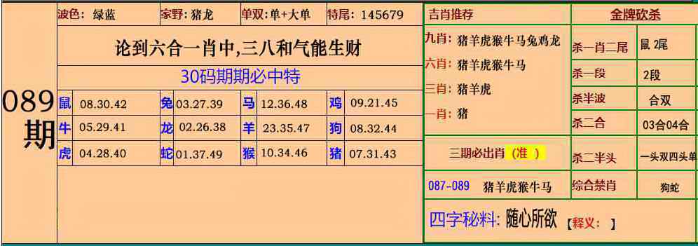 六合彩089期小鱼儿30码期期中