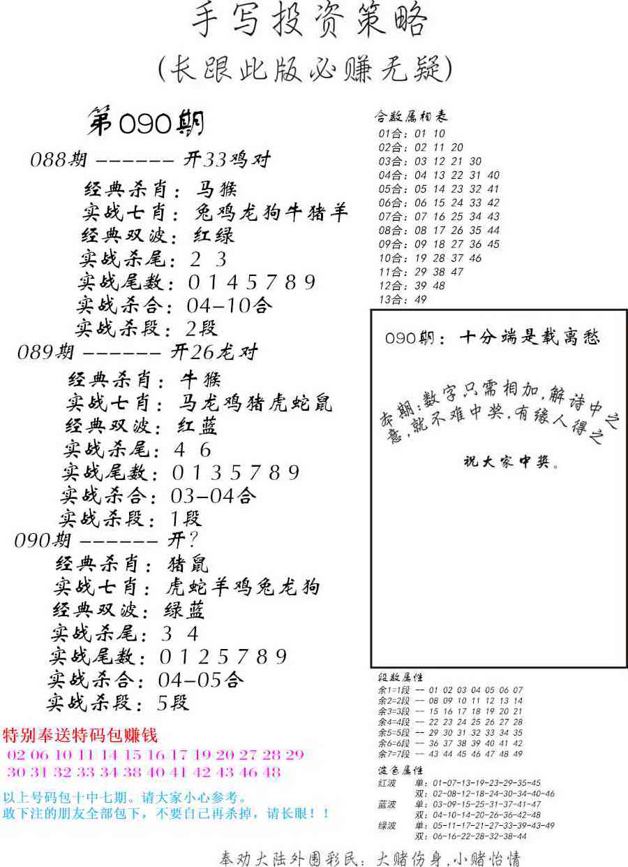 六合彩090期手写投资策略