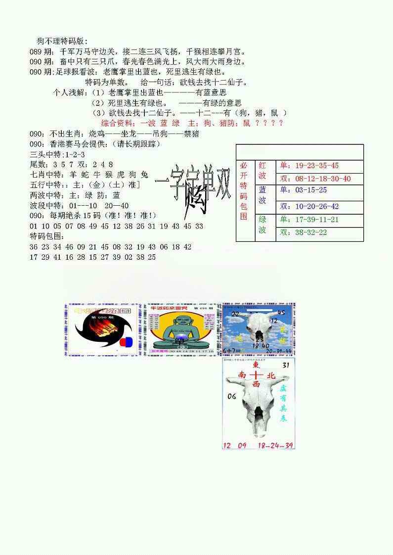 六合彩090期狗不理特码报