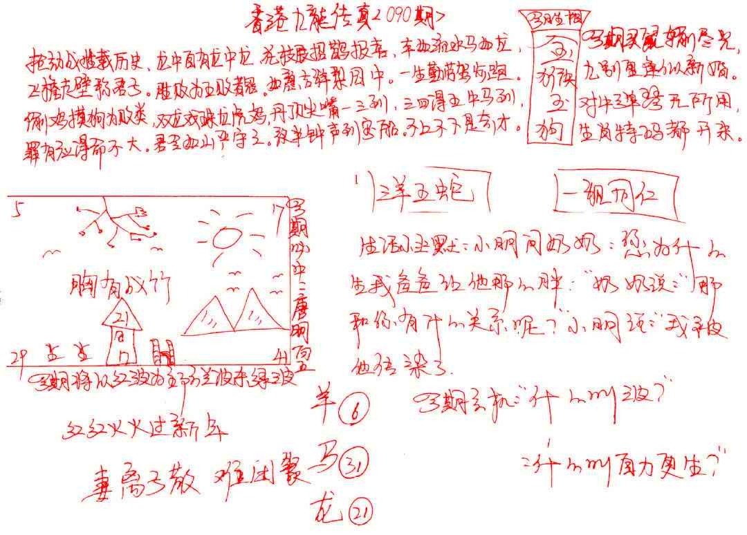 六合彩090期九龙传真(手写)