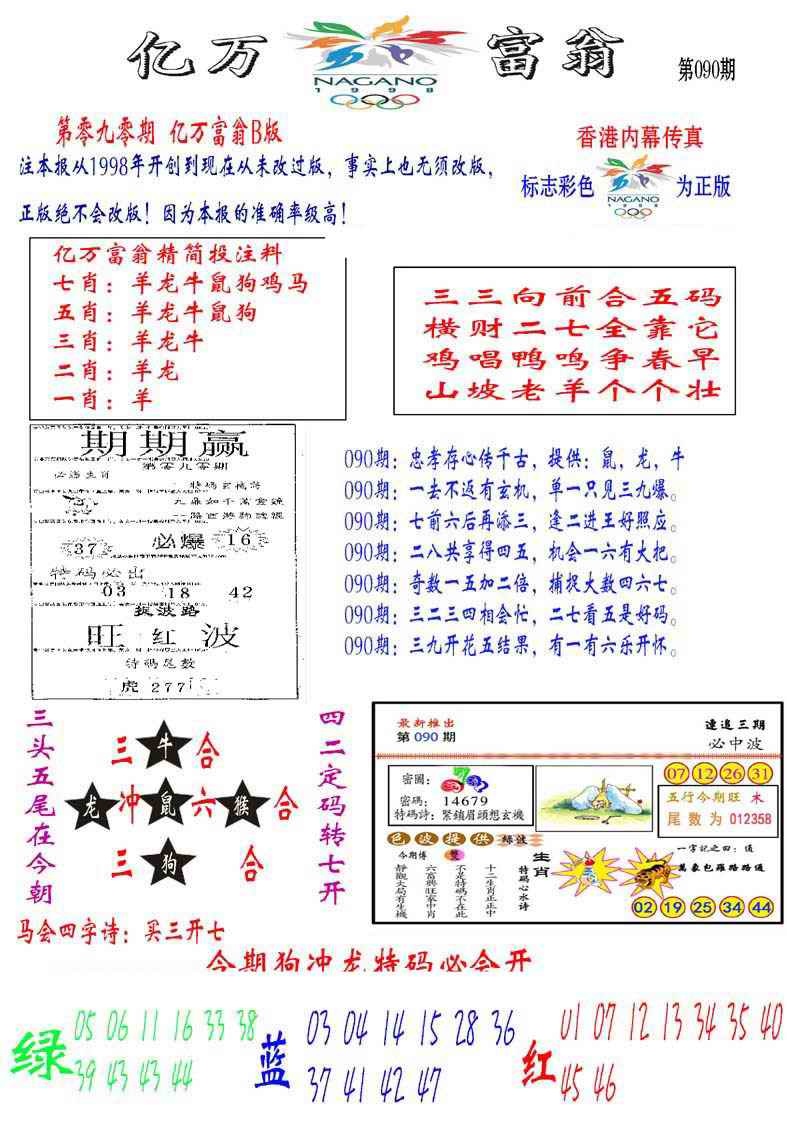 六合彩090期亿万富翁B