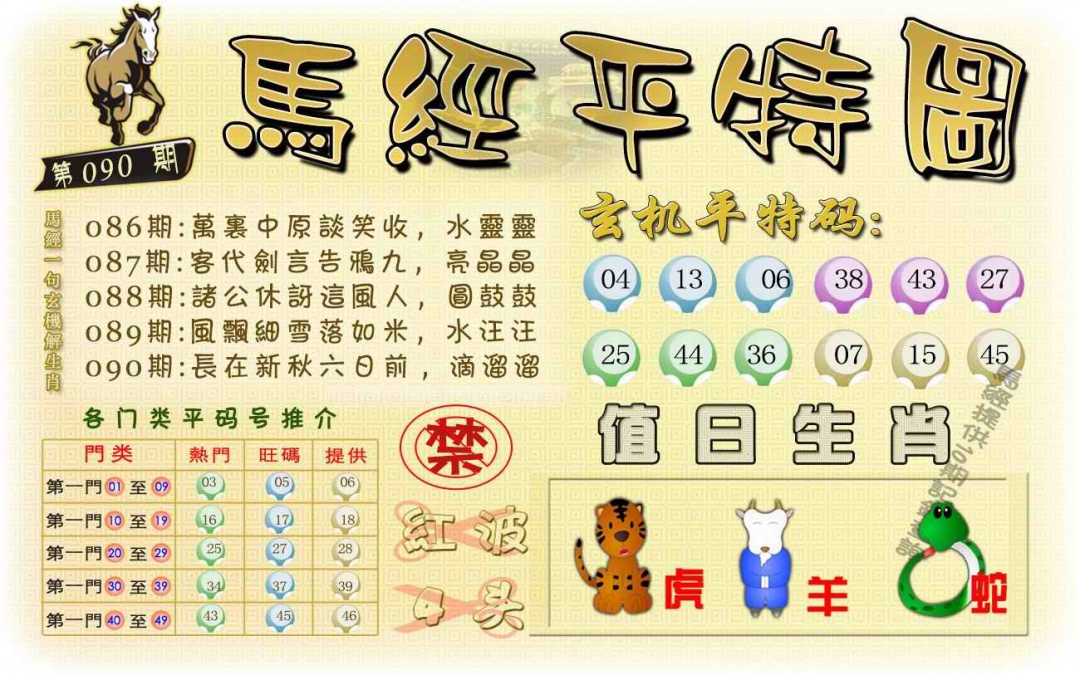 六合彩090期马经平特图（荐）