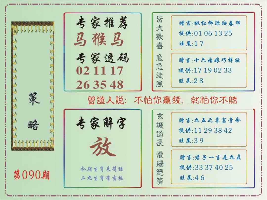 六合彩090期马经策略