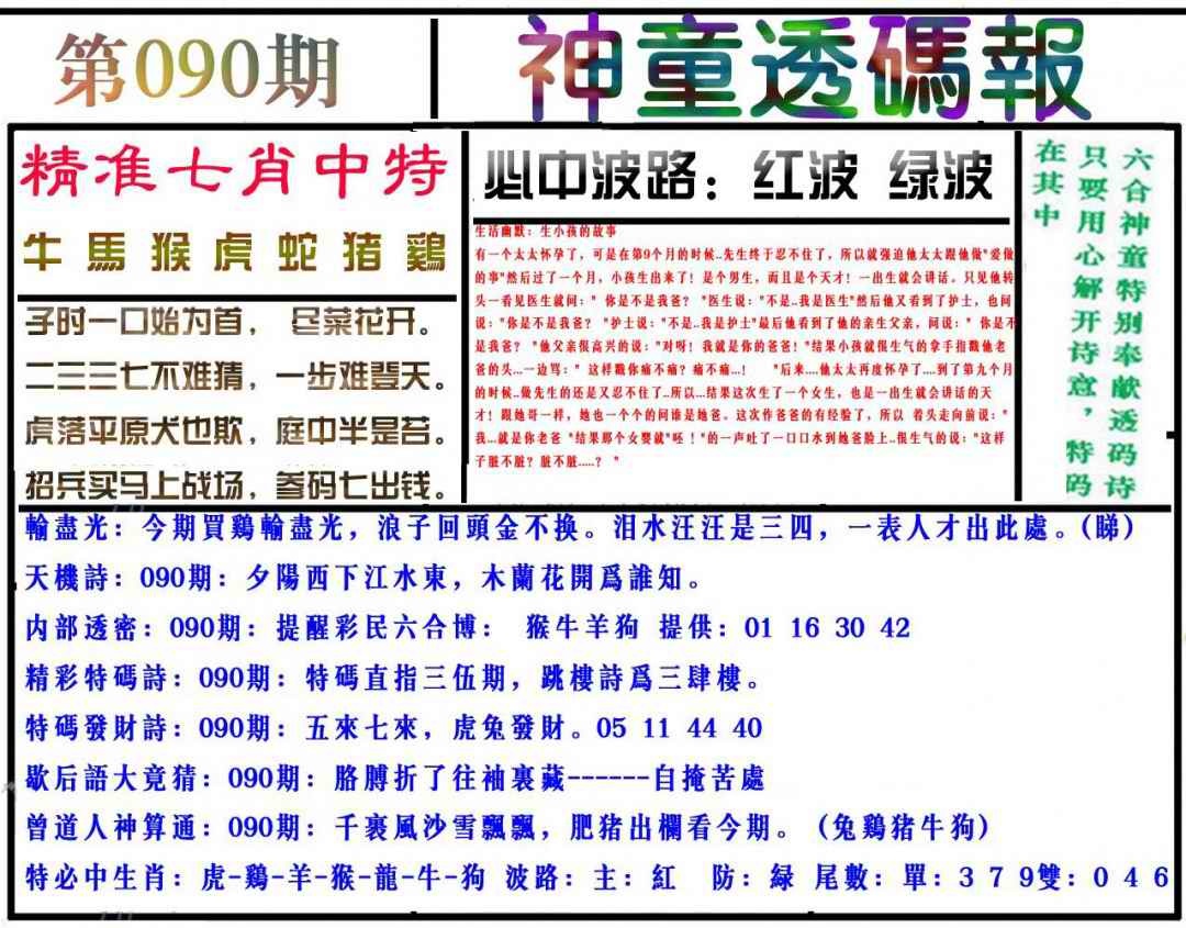 六合彩090期神童透码报(正版)