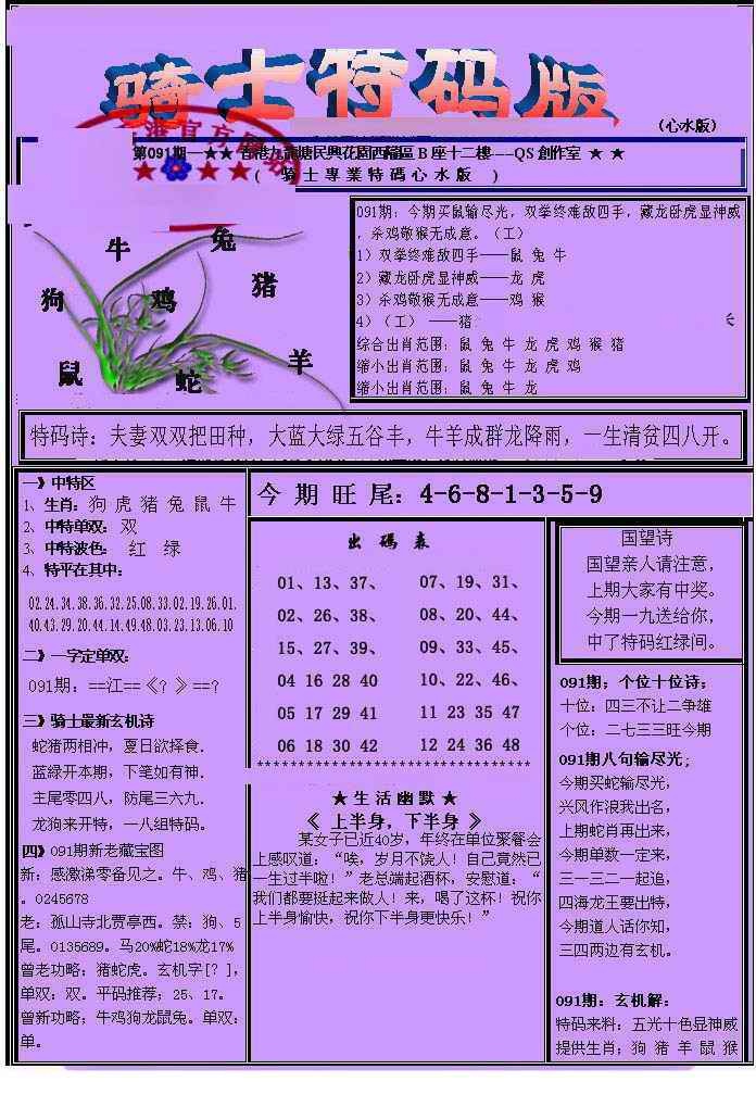 六合彩091期另骑士特码版