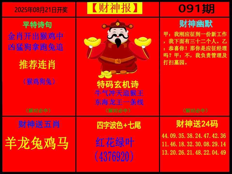 六合彩091期财神报