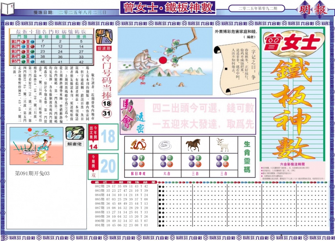 六合彩092期曾女士铁板神数A