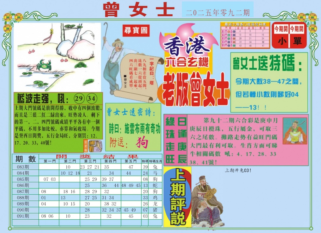 六合彩092期老版曾女士A