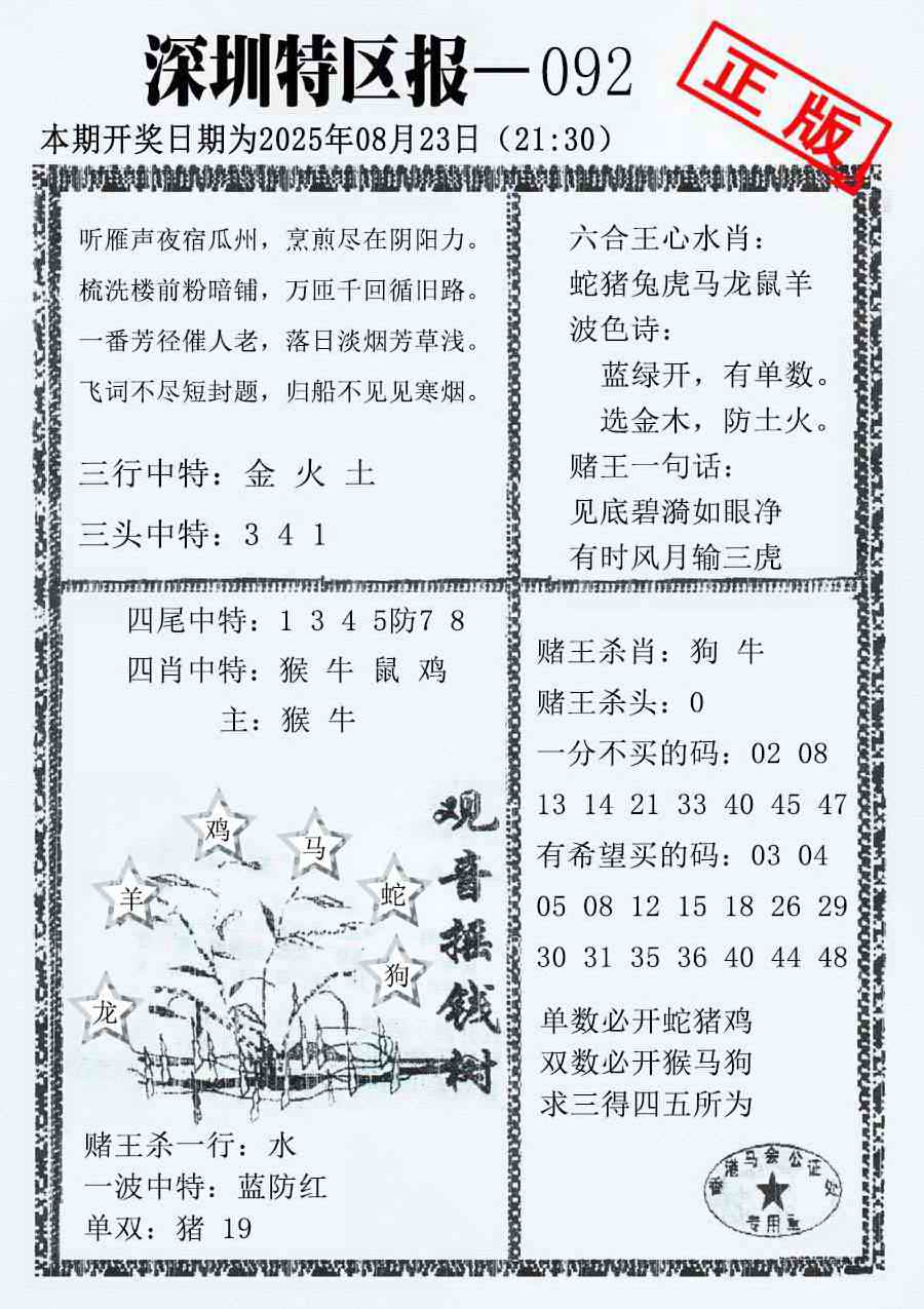 六合彩092期深圳特区报A