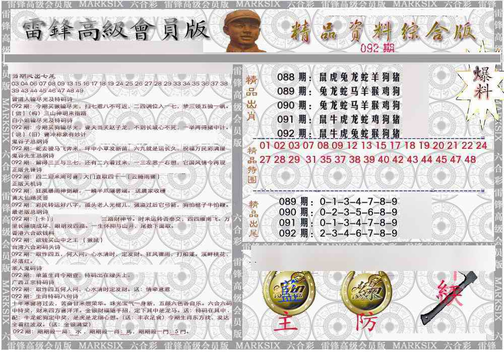 六合彩092期雷锋资料综合版