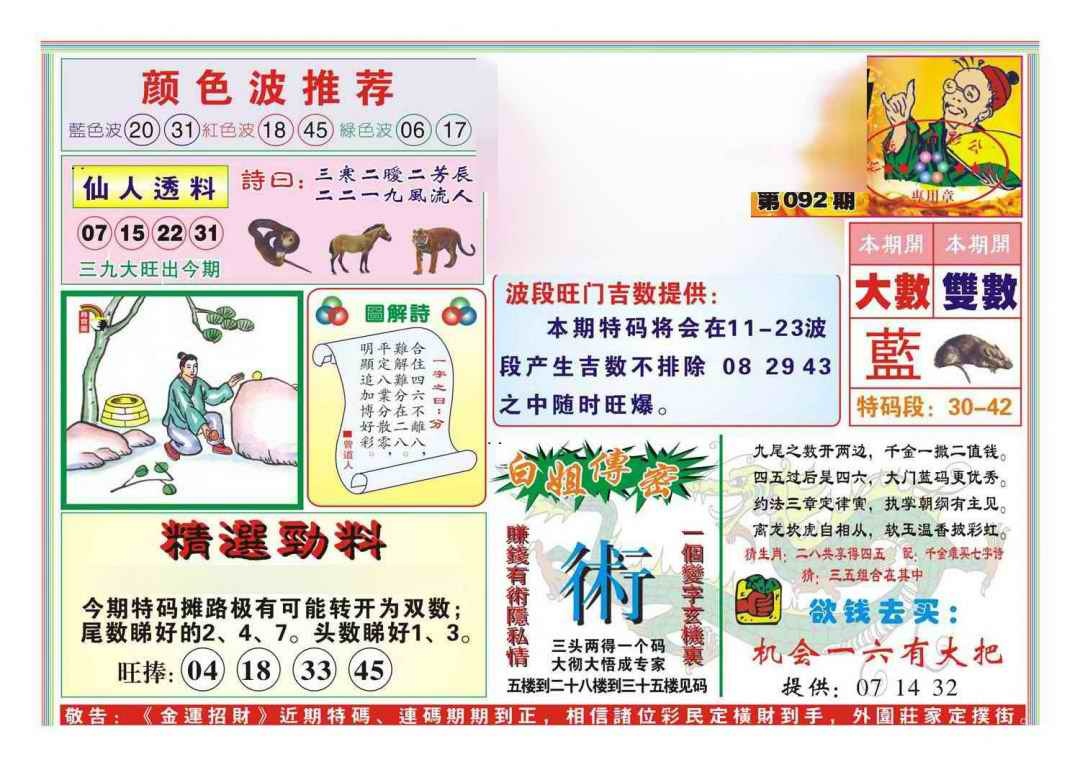 六合彩092期金运招财(新图)