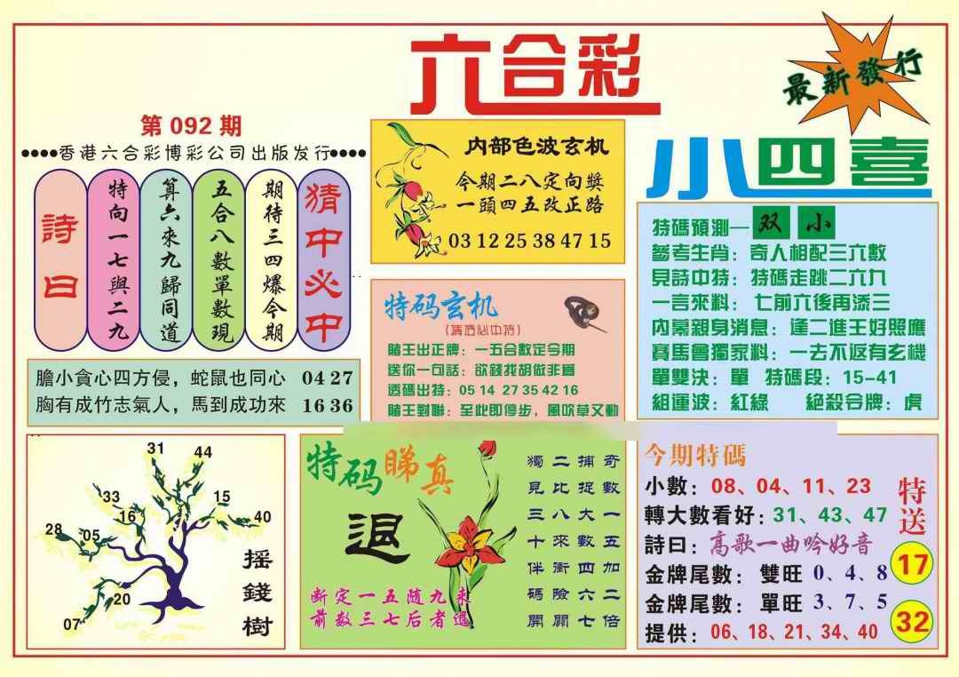六合彩092期香港小四喜(新图)
