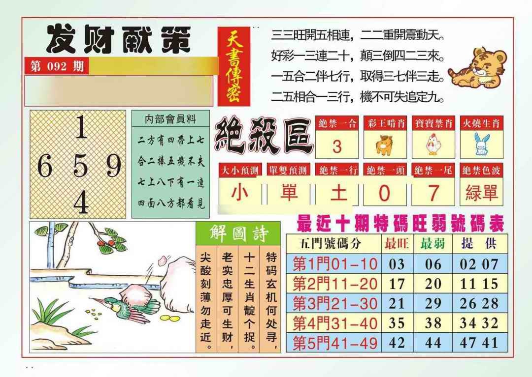 六合彩092期发财献策