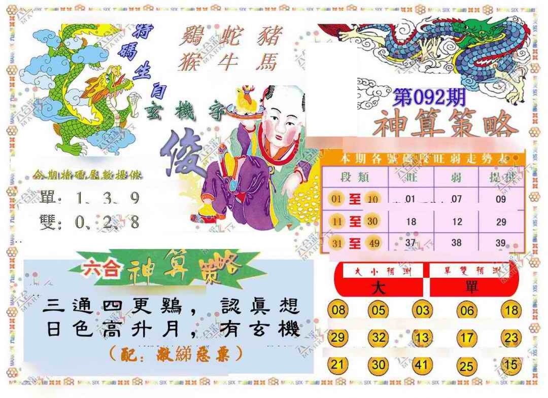 六合彩092期神算策略