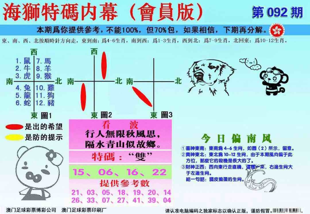 六合彩092期另版海狮特码内幕报