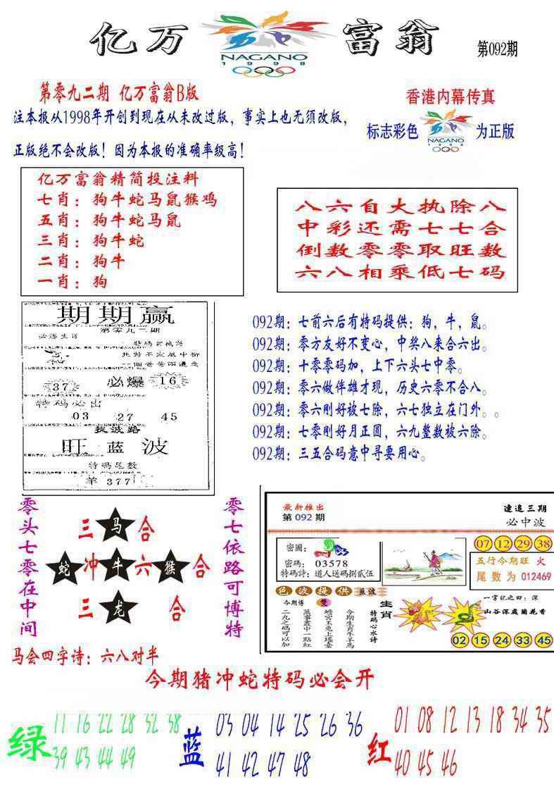 六合彩092期亿万富翁B
