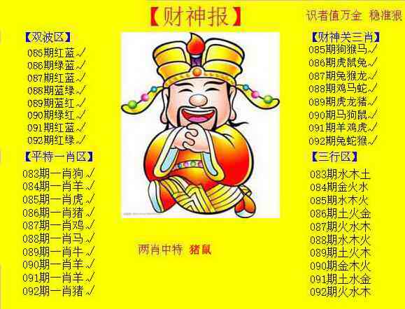 六合彩092期黄色财神报