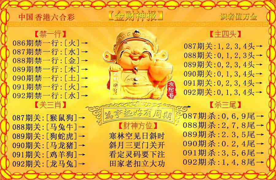 六合彩092期金财神