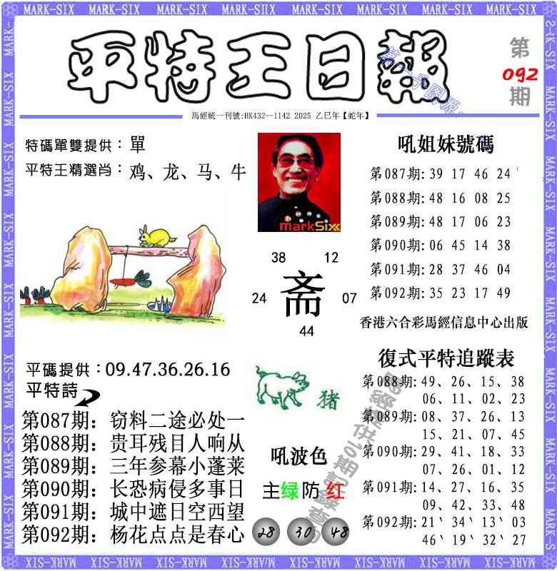 六合彩092期平特王日报（荐）