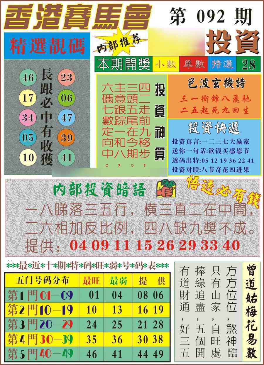 六合彩092期马经投资
